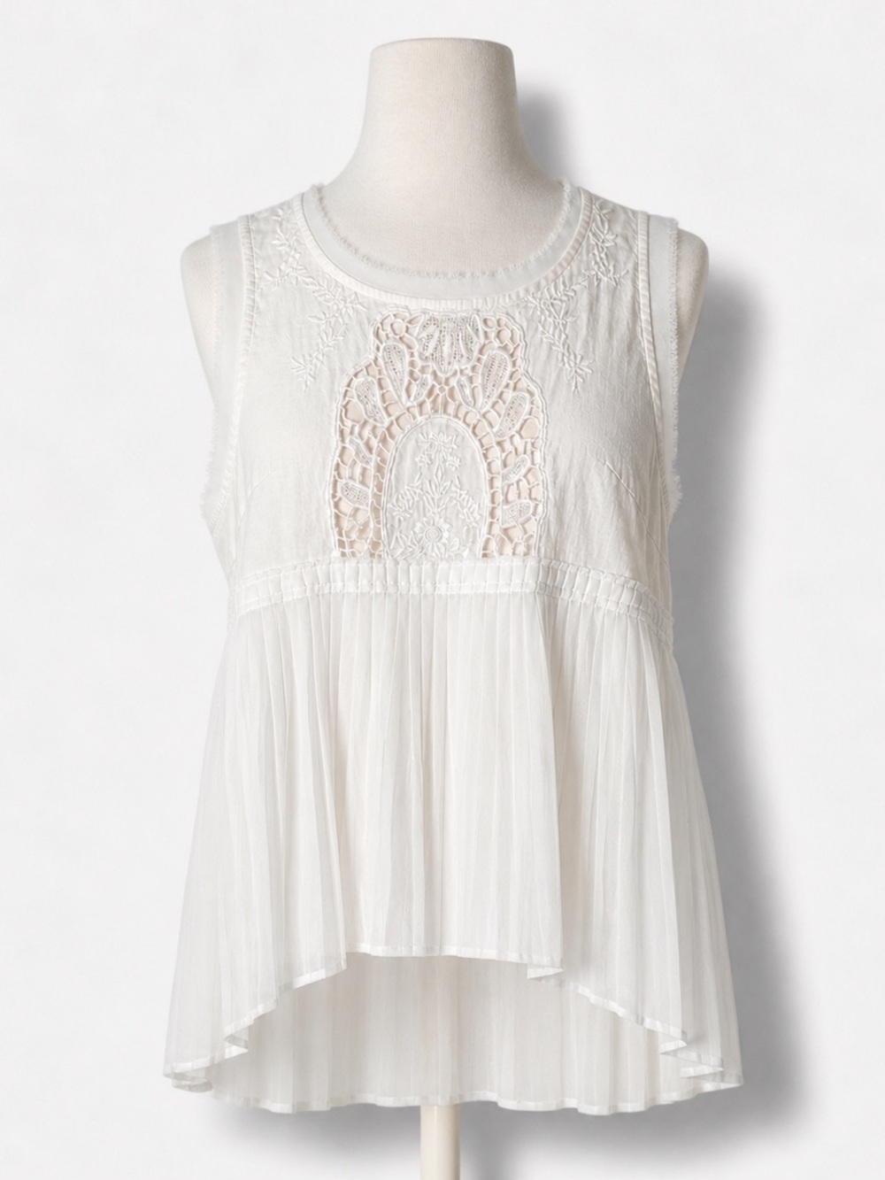 American Eagle White Slinky Babydoll Peplum Top L Lace Dainty Coquette Crochet